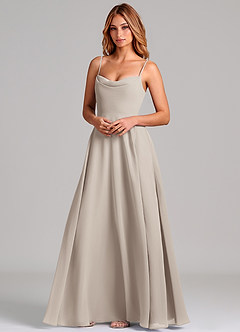 Azazie Elle Robes de demoiselle d'honneur Robe Trapèze en Mousseline de soie Plissée Givre image4