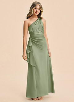 Azazie Kayden Junior Pistachio Sheath Ruched Stretch Satin Dress image6
