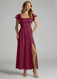 Azazie Bondi Bridesmaid Dresses Mulberry A-Line Ruched Stretch Satin Dress image1