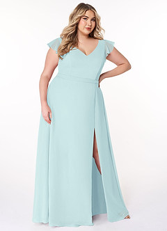 Azazie Claudine Bridesmaid Dresses Sea Glass A-Line Flutter Sleeve Chiffon Dress image10
