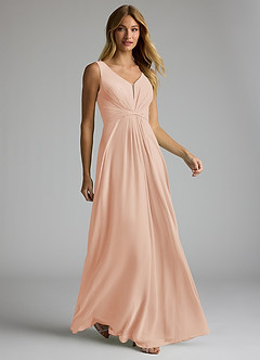 Azazie Gina Bridesmaid Dresses English Rose A-Line V-Neck Pleated Chiffon Dress image3