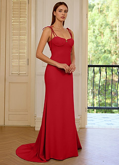 Thalassa Wiśniowo Czerwony Suknia balowa z dekoltem oceanicznym i sznurowaniem image4