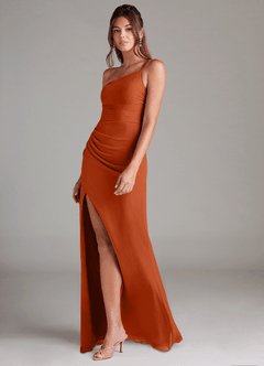 Azazie Eren Bridesmaid Dresses Burnt Orange Sheath One Shoulder Chiffon Dress image5