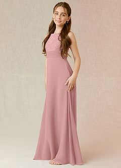 Azazie Snow Junior Dusty Rose A-Line Lace Chiffon Dress image3