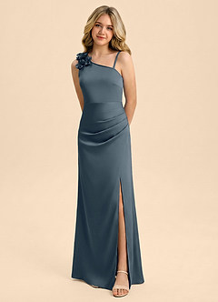Azazie Remi Junior Twilight Sheath Side Slit Stretch Satin Dress image1
