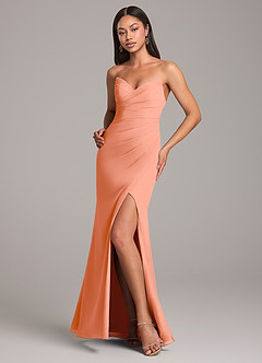 Azazie Yola Bridesmaid Dresses Sunset Sheath Pleated Chiffon Convertible Dress image4