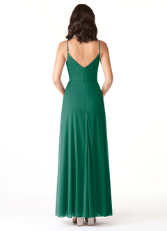 Azazie Evalin Bridesmaid Dresses Emerald A-Line V-Neck Pleated Mesh Dress image2