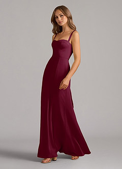 Azazie Amaris Final Sale Mulberry A-Line Corset Stretch Satin Dress image4