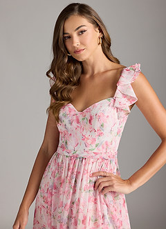 Azazie Nalin Bridesmaid Dresses Abstract Watercolor Floral A-Line Ruched Chiffon Dress image5