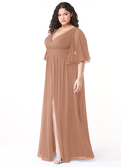 Azazie Temeka Bridesmaid Dresses Champagne Rose A-Line Ruched Chiffon Dress image9