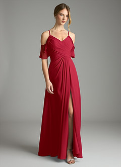 Azazie Dakota Bridesmaid Dresses Scarlet A-Line V-Neck Pleated Chiffon Dress image3