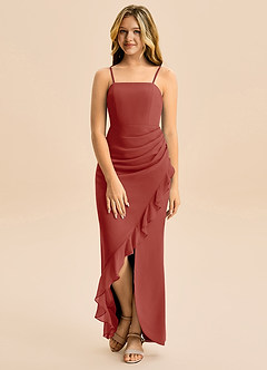 Azazie Buzzy Junior Terracotta Sheath Pleated Chiffon Dress image4