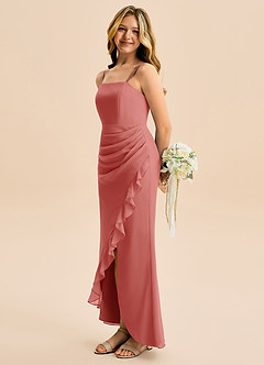 Azazie Buzzy Junior Robe Fourreau en Mousseline de soie Plissée Antique Rose image1