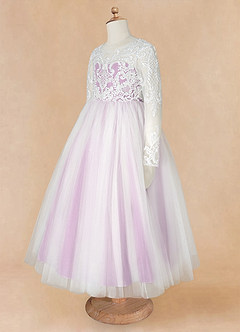 Azazie Elodie Robe Demoiselle D'honneur Fillette Robe Princesse en Dentelle Ivoire Glycine image12