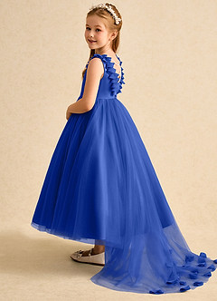 Azazie Lorita Robe Demoiselle D'honneur Fillette Robe Trapèze en Tulle Perlé Bleu Roi image3