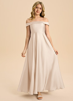 Azazie Sissy Junior Abito A-Line in Raso Elasticizzato a Spalla Scoperta Alabastro Bianco image4