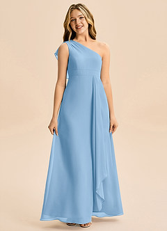 Azazie Delilah Junior A-Linie Gestreift Chiffon Kleid Puderblau image4