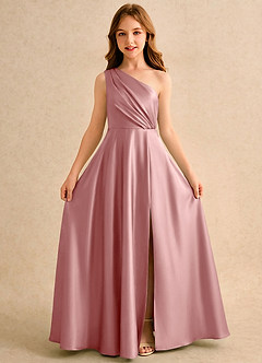 Azazie Puddles Girls Formal Flower Girl Klänningar Klänning A-Line i Stretch Satin One-shoulder image5