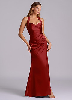 Azazie Destiny Bridesmaid Dresses Pomegranate Mermaid Sweetheart Neckline Stretch Satin Dress image3