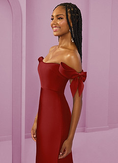 Barbie ♥ Azazie Robes de demoiselle d'honneur Robe Fourreau Convertible en Satin extensible Épaule décolletée Grenade image6