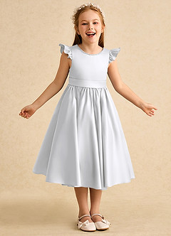 Azazie Dumpling Flower Girl Dresses White A-Line Bow Matte Satin Dress image2