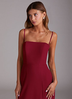 Azazie Wren Bridesmaid Dresses Burgundy A-Line Side Slit Chiffon Convertible Dress image6
