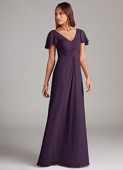 Azazie Soren Brautjungfernkleider A-Linie Gestreift Chiffon Kleid Pflaume image4