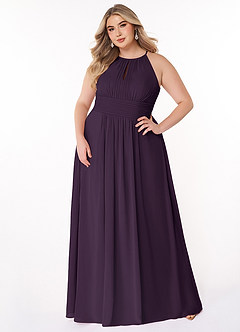 Azazie Bonnie Bridesmaid Dresses Plum A-Line Keyhole Ruched Chiffon Dress image6