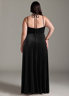 Azazie Sora Bridesmaid Dresses Black A-Line Halter Bow Velvet Dress image8