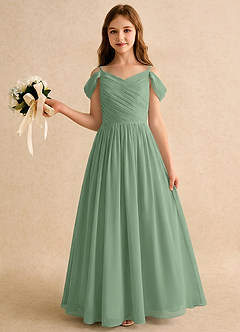 Azazie Chelo Girls Formal Flower Girl Dresses Matcha A-Line Pleated Chiffon Dress image3