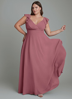 Azazie Leilani Robes de demoiselle d'honneur Robe Trapèze en Mousseline de soie Plissé Rose Du Désert image4