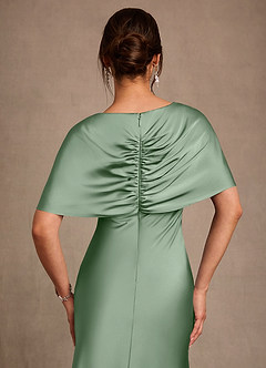 Azazie Dosia Moeder van de bruid jurken Kolom Jurk van Stretch Satijn Geplooid Matcha image5