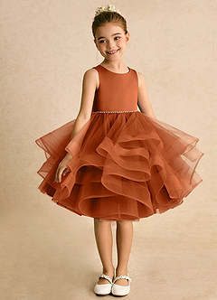 Azazie Tinie Blumenmädchenkleider Ballkleid Schleifen Tüll Kleid Gebranntes Orange image3