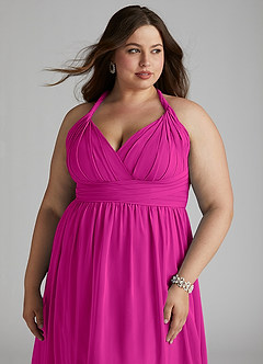 Azazie Ashia Final Sale Fuchsia A-Line Pleated Chiffon Dress image9
