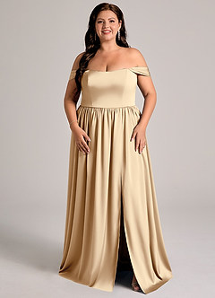 Azazie Calianna Bridesmaid Dresses Champagne A-Line Off the Shoulder Stretch Satin Convertible Dress image6