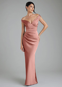Azazie Stella Bridesmaid Dresses Rosette Sheath Corset Stretch Satin Convertible Dress image1