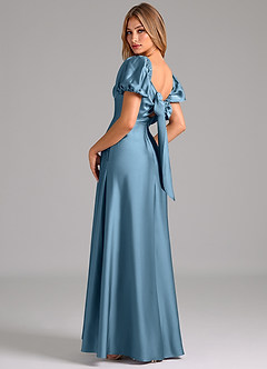 Azazie Fatima Robes de demoiselle d'honneur Robe Trapèze en Satin extensible Plissée Acier Bleuté image2