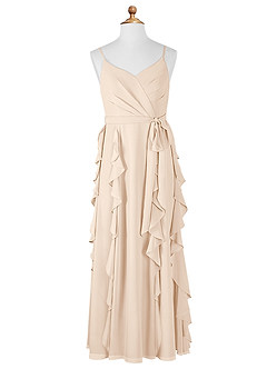 Azazie Peyton Junior White Alabaster A-Line V-Neck Cascading Ruffles Chiffon Dress image6