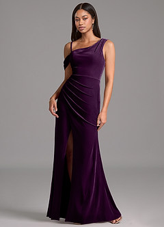 Azazie Madelyn Bridesmaid Dresses Grape Sheath One Shoulder Velvet Dress image4