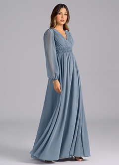 Azazie Palerma Bridesmaid Dresses Twilight A-Line Long Sleeve Chiffon Dress image5