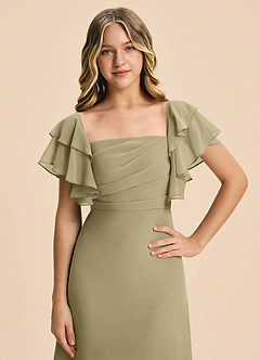 Azazie Jalynn Junior Moss Green A-Line Ruched Chiffon Dress image7