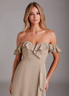 Azazie Lyra Bridesmaid Dresses Taupe A-Line Chiffon Convertible Dress image1