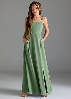 Azazie Moira Junior Abito A-Line in Chiffon Con Tasche Matcha image4