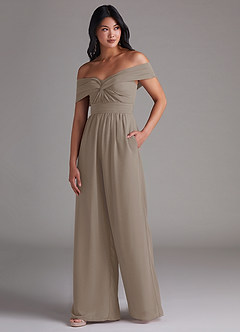 Azazie Lamara Brautjungfernkleider Wandelbar Schulterfrei Chiffon Overall/Jumpsuit Taupe image4