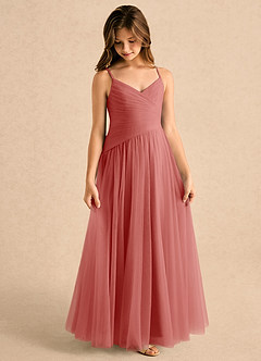 Azazie Poppy Girls Formal Flower Girl Dresses Antique Rose A-Line Pleated Tulle Dress image4