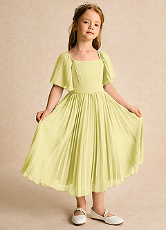 Azazie Gisele Flower Girl Dresses Lemon Sorbet A-Line Pleated Chiffon Dress image5