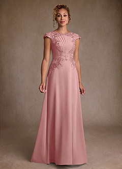 Azazie Christi vestidos de madre de la novia Vestido Rosa Polvorienta de Gasa de Corte en A con Encaje image1