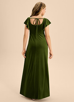 Azazie Bondi Junior Olive A-Line Bow Velvet Dress image2
