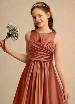 Azazie Ducky Girls Formal Flower Girl Dresses Cedar Rose A-Line Pleated Stretch Satin Dress image6
