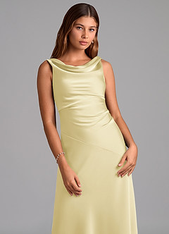 Azazie Nerine Brudtärnklänningar Klä av A-Linje i Stretch Satin Plisserad Citronsorbet image6